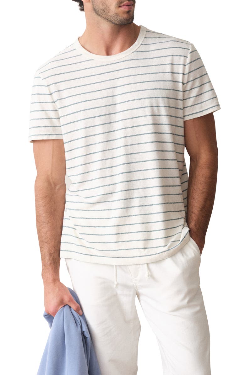 Marine Layer Relaxed Striped Hemp and Cotton T-Shirt, Main, color, White/ Mediterranea Stripe