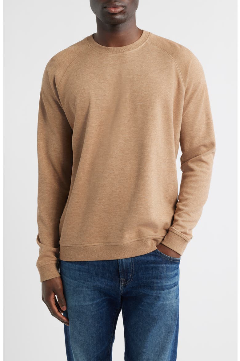 Crown Comfort Cotton Blend Piqué Crewneck Sweatshirt, Main, color, CAMEL