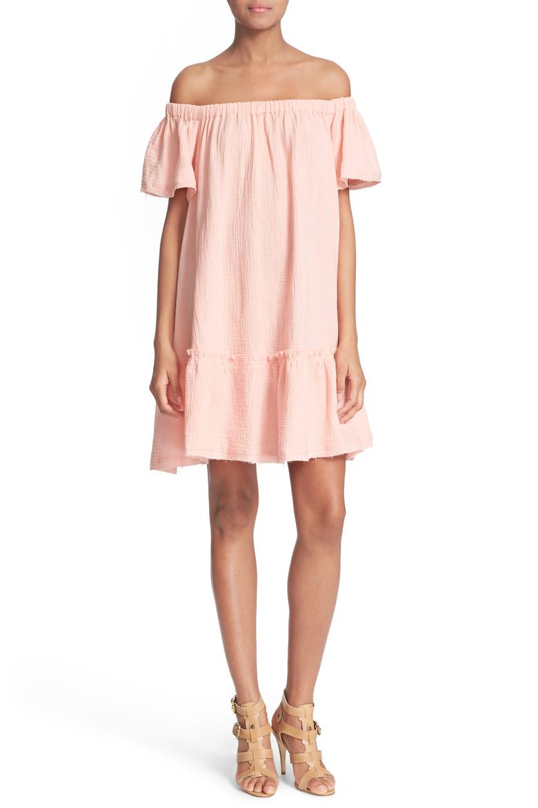 Off the Shoulder Cotton Swing Dress, Main, color, MALIBU PEACH