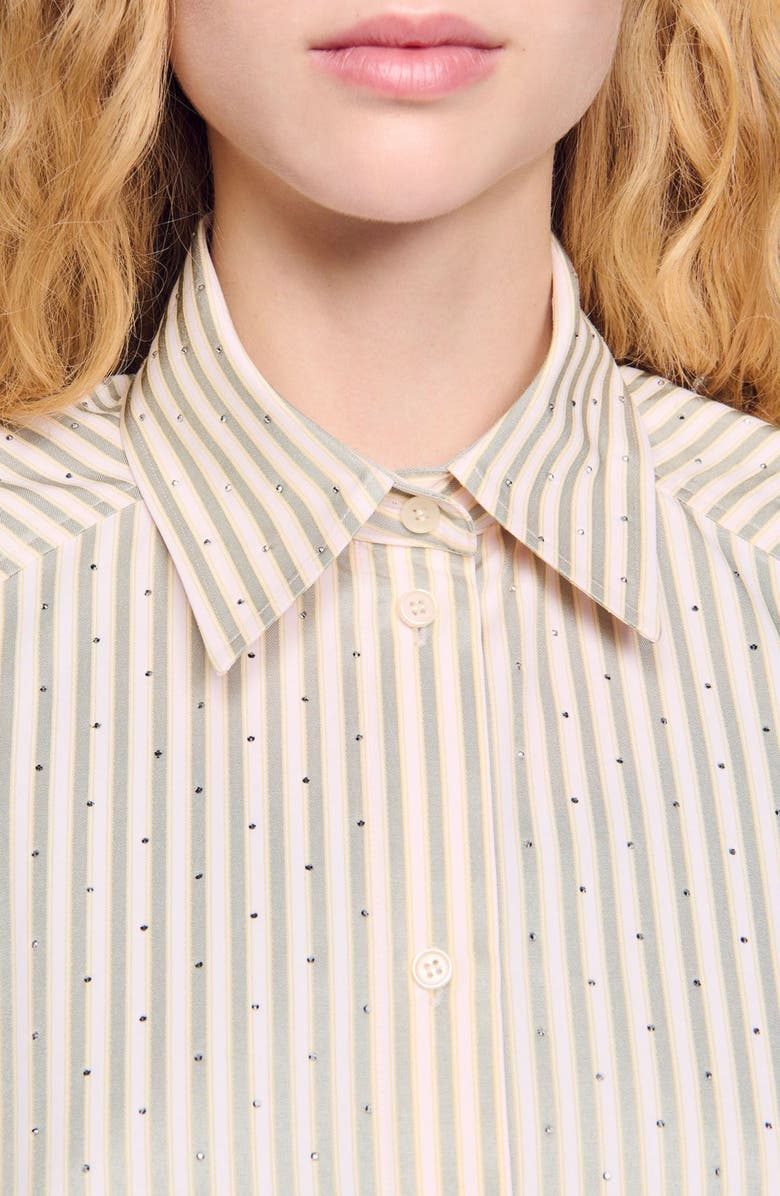 SANDRO Striped rhinestone shirt, Alternate, color, Khaki / Pink