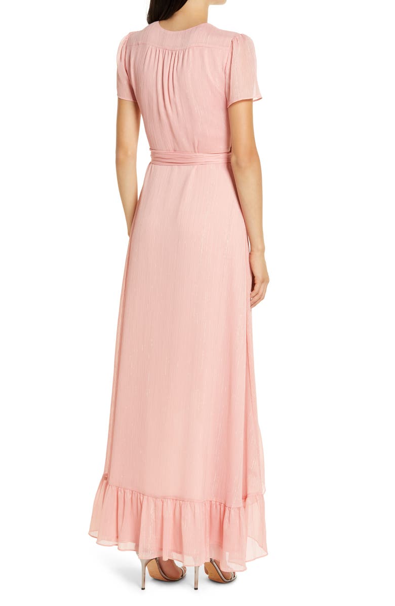 WAYF The Natasha Metallic Chiffon Wrap Gown, Alternate, color, 