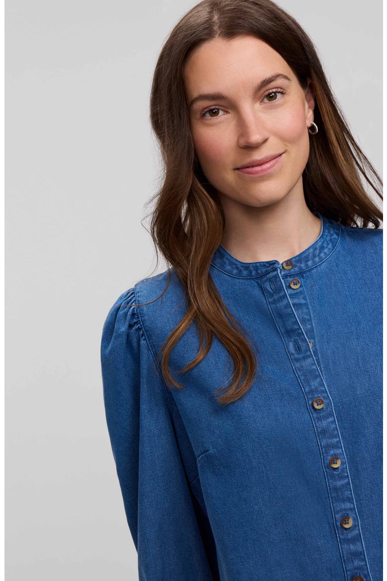 Helsa Puff Sleeve Denim Shirt, Alternate, color, MEDIUM WASH BLUE