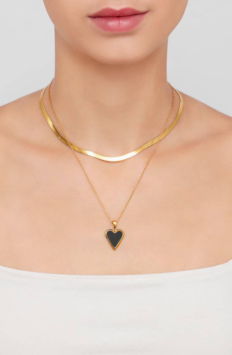 Adornia Set of 3 Lariat Herringbone & Heart Pendant Necklaces, Alternate, color, Gold