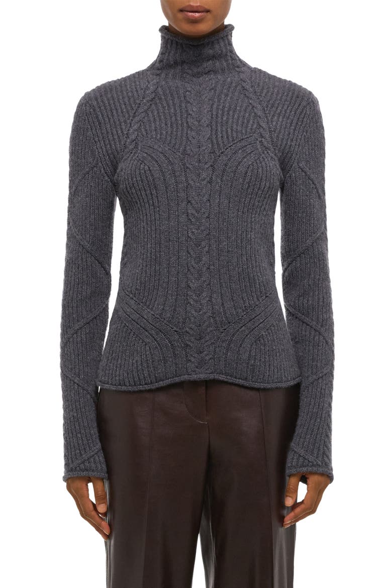 Zephir Cable Stitch Turtleneck Wool Blend Sweater, Main, color, CHARCOAL