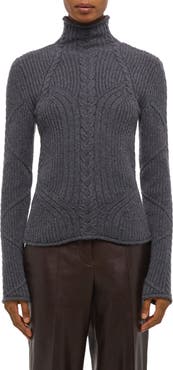Helmut Lang Zephir Cable Stitch Turtleneck Wool Blend Sweater