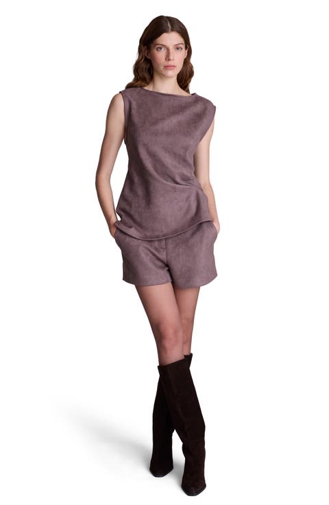 Cinched Waist Asymmetrical Hem Faux Suede Top