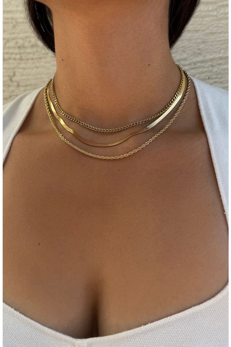 Set of 3 18K Gold Plated Stainless Steel Chain Necklaces, Alternate, color, GOLD