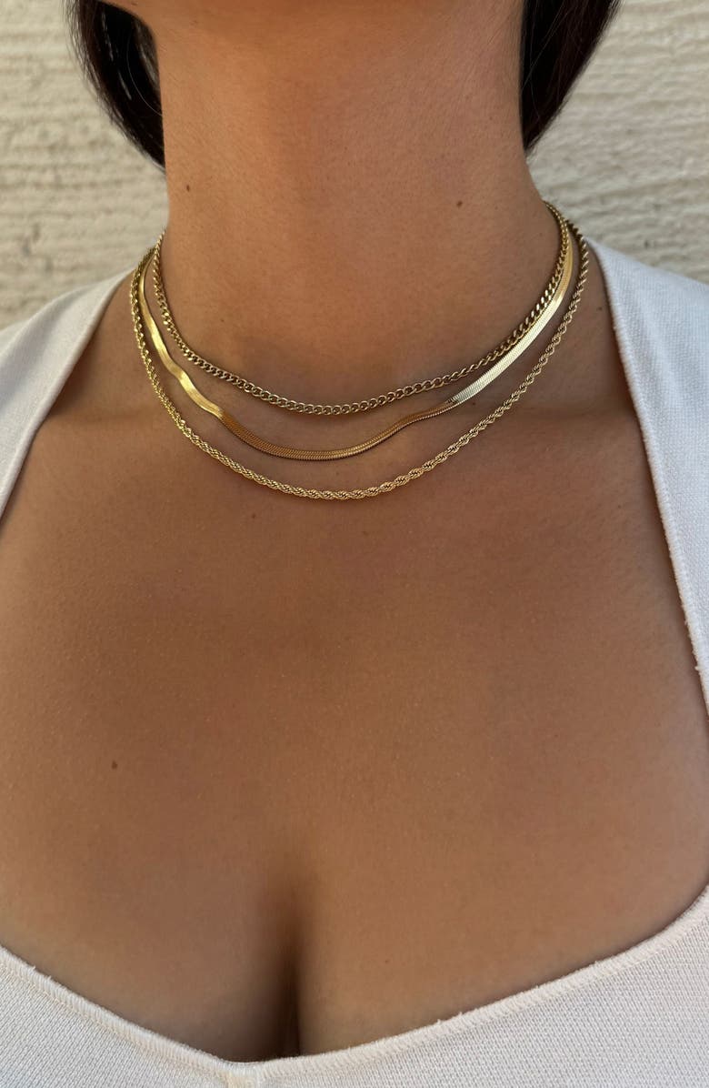 Adornia Set of 3 18K Gold Plated Stainless Steel Chain Necklaces, Alternate, color, Gold