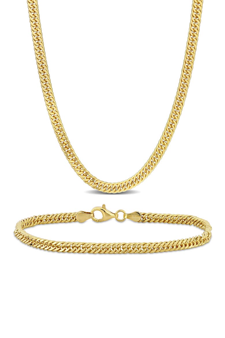 Double Curb Chain Bracelet & Necklace Set, Main, color, YELLOW