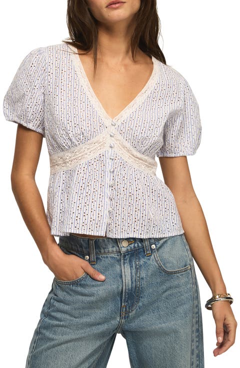 Eyelet Embroidered Babydoll Top