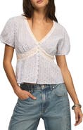 Lucky Brand Eyelet Embroidered Babydoll Top