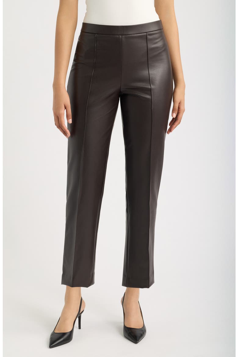 Pintuck Straight Leg Faux Leather Ankle Pants, Main, color, DEEP MAHOGANY
