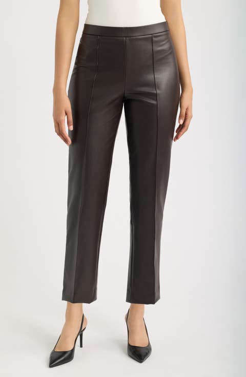 Pintuck Straight Leg Faux Leather Ankle Pants