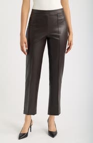 AK ANNE KLEIN Pintuck Straight Leg Faux Leather Ankle Pants
