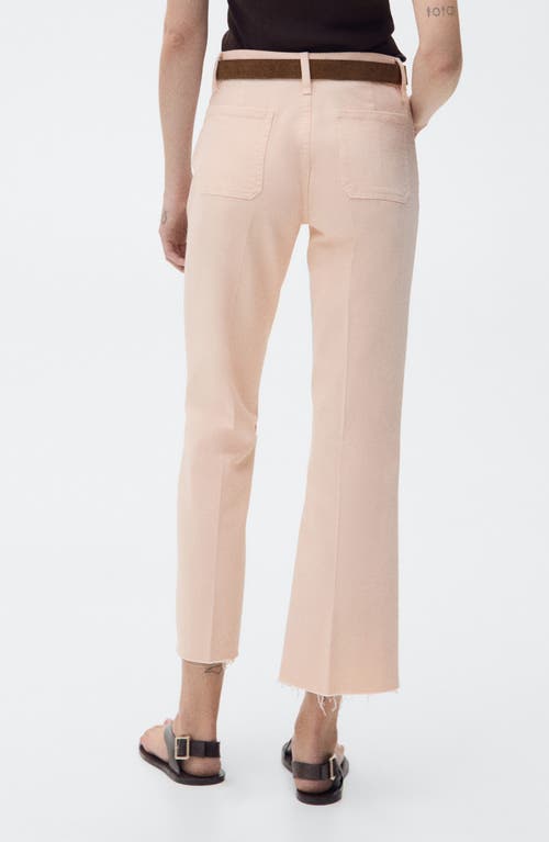 Mango Alex Raw Hem Patch Pocket Crop Flare Jeans In Pink