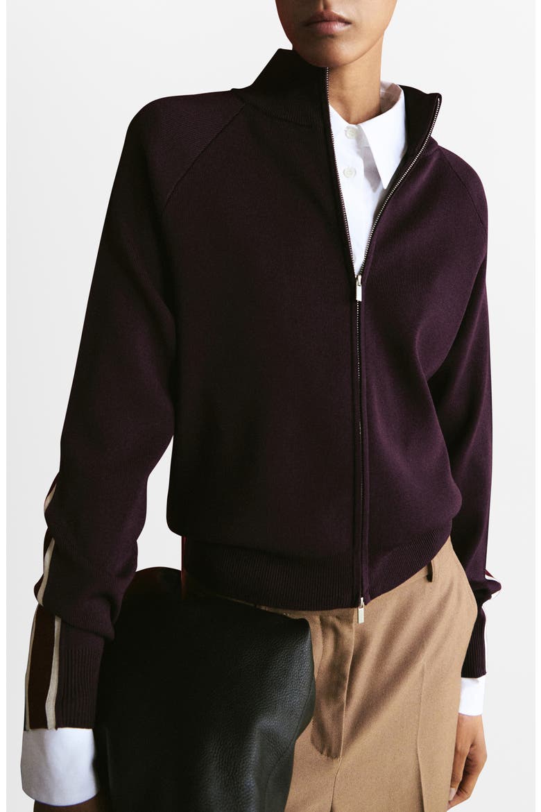 Side Stripe Zip Cardigan, Main, color, WINE
