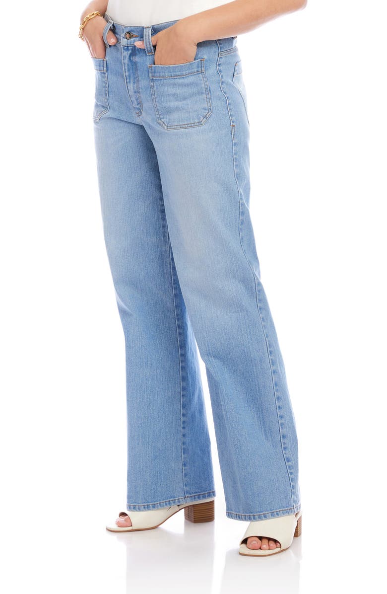 Karen Kane Lauren Patch Pocket High Waist Wide Leg Jeans, Alternate, color, Light Blue