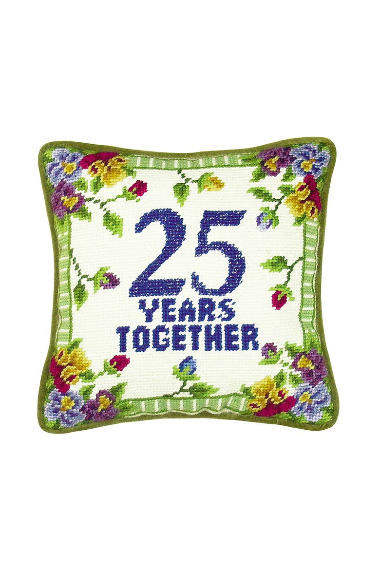 25 Years Together Needlepoint Mini Accent Pillow, Main, color, Green