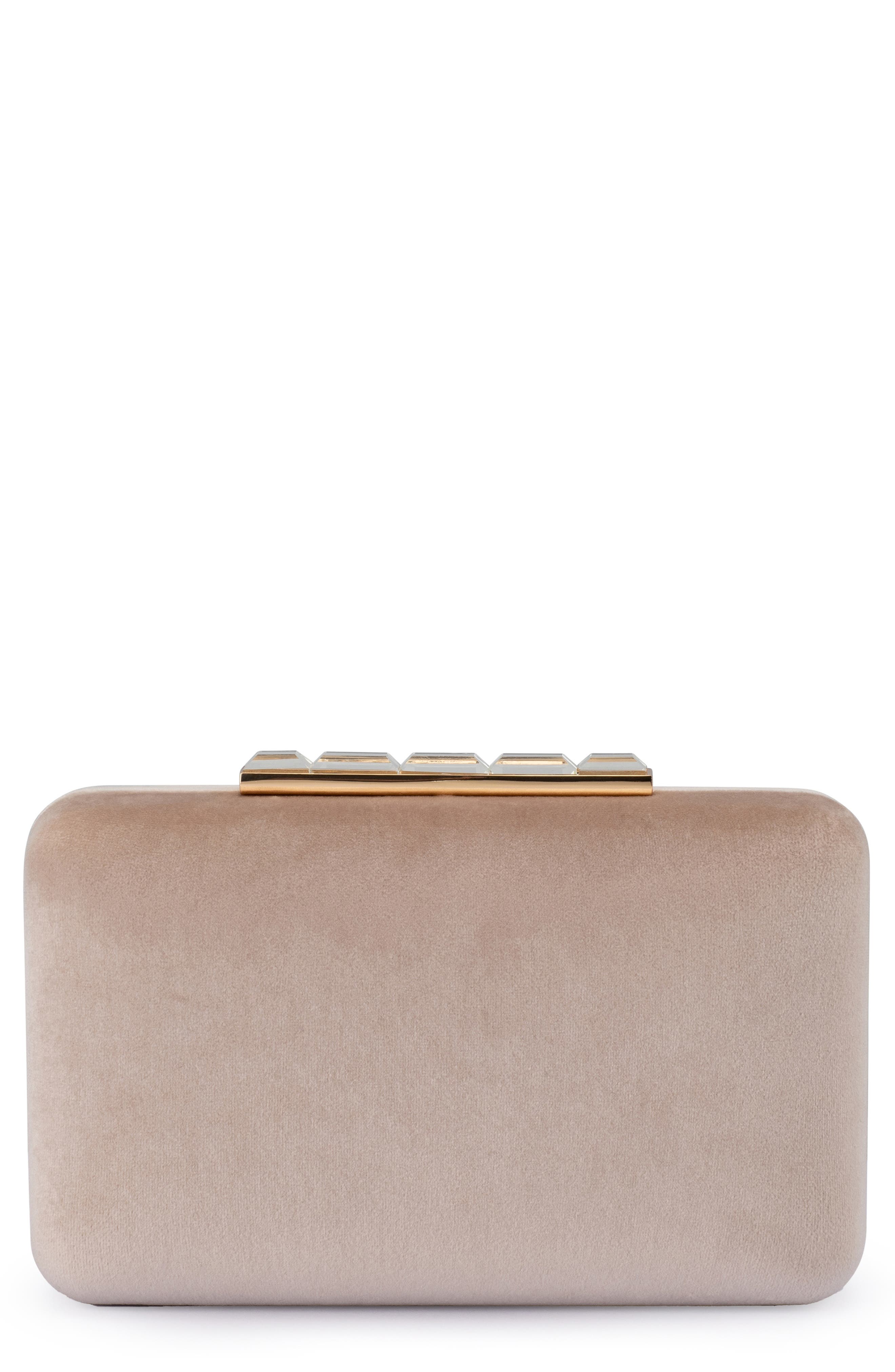 Olga Berg Bess Velvet Frame Clutch, Main, color, Natural