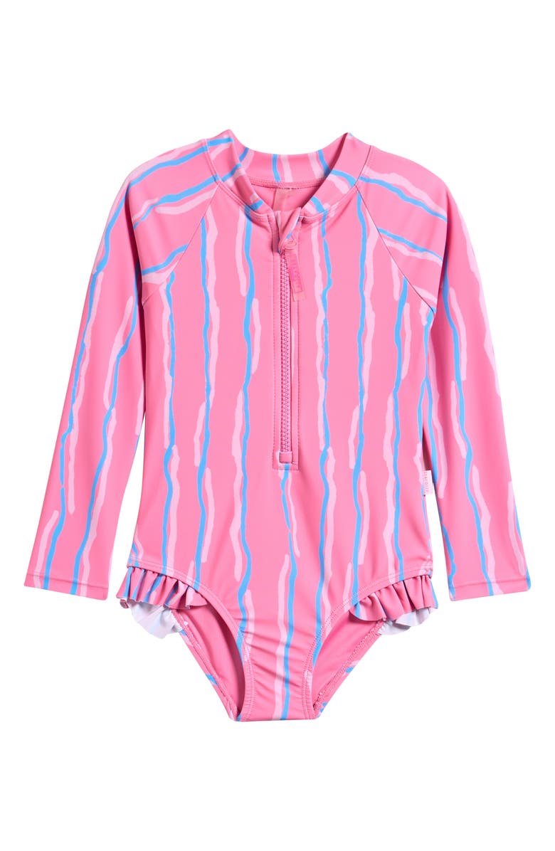 Seafolly Kids' Aruba Long Sleeve One-Piece Swimsuit, Main, color, Aruba Pink