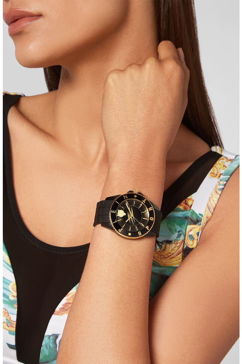 Glam Silicone Strap Watch, 40mm, Alternate, color, BLACK