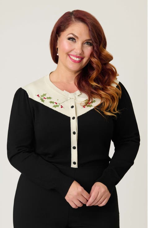 Plus Size 1960s Long Sleeve Cardigan