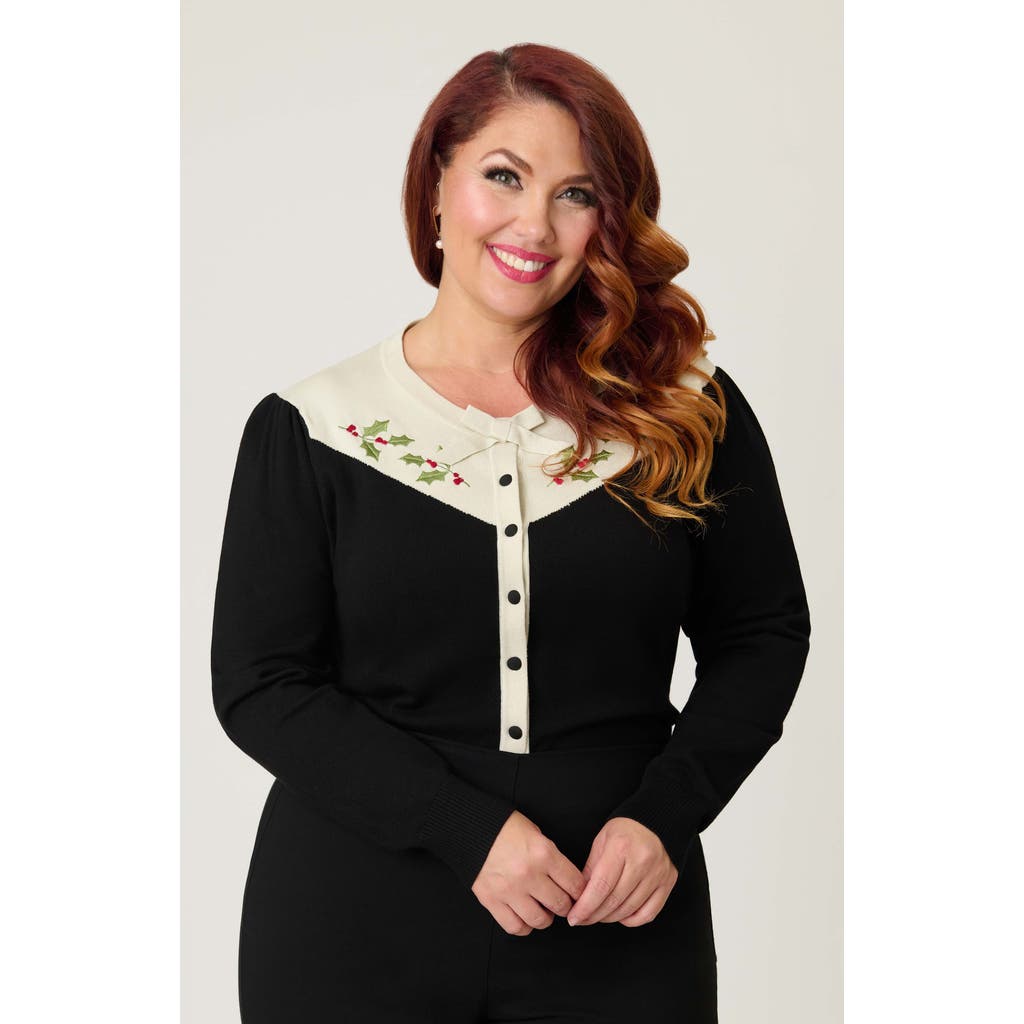 Smak Parlour Plus Size 1960s Long Sleeve Cardigan In Black