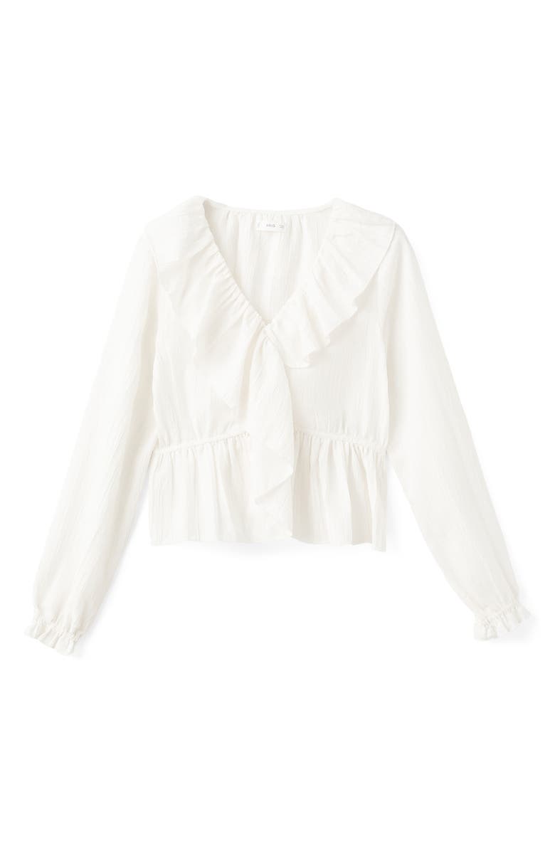 MANGO TEEN Ruffled Faux Wrap Top, Alternate, color, Off White