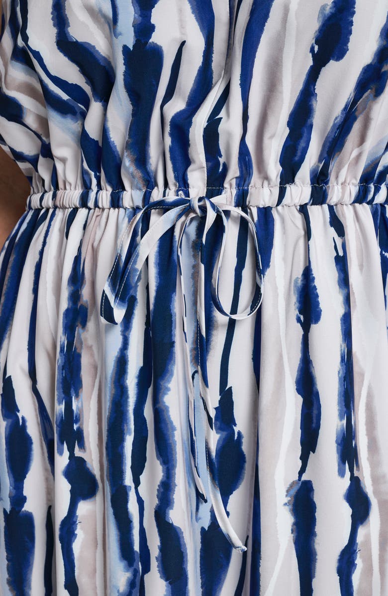 Calvin Klein Sleeveless Drawstring Waist Maxi Dress, Alternate, color, Indigo Multi