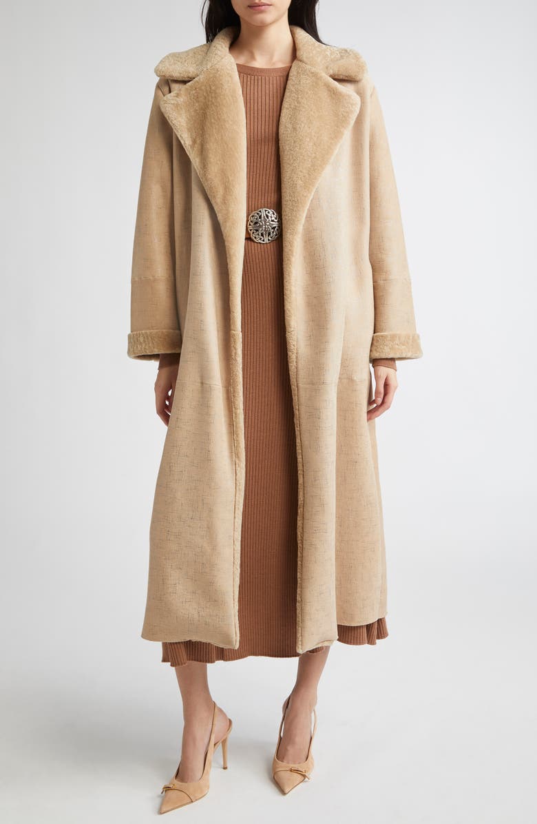 Eleventy Genuine Merino Shearling Longline Coat, Main, color, 02 Sand