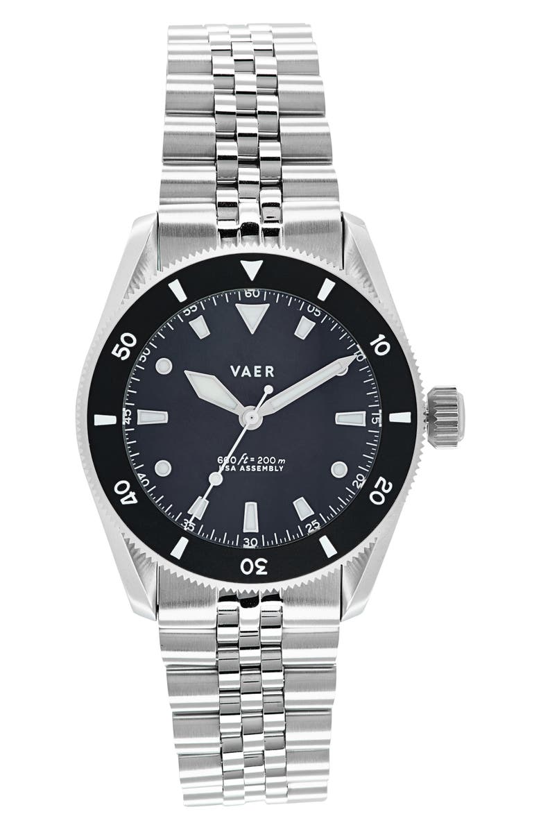 VAER D4 Meridian Black Solar Dive Watch, 38mm, Alternate, color, Black/Bracelet