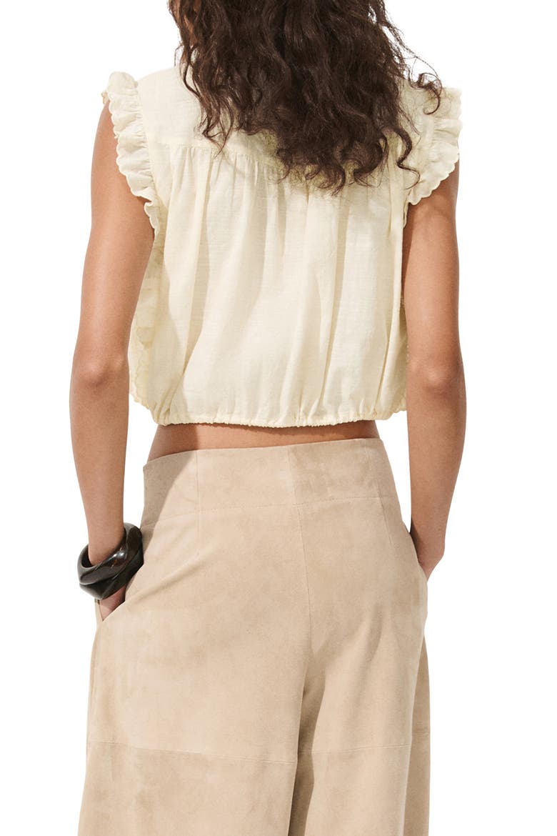 Tie Front Ruffled Lace Trim Top, Alternate, color, ECRU