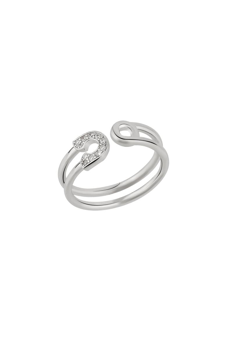 Sterling Silver Pave Jewelled Safety Pin Ring, Main, color, Silver