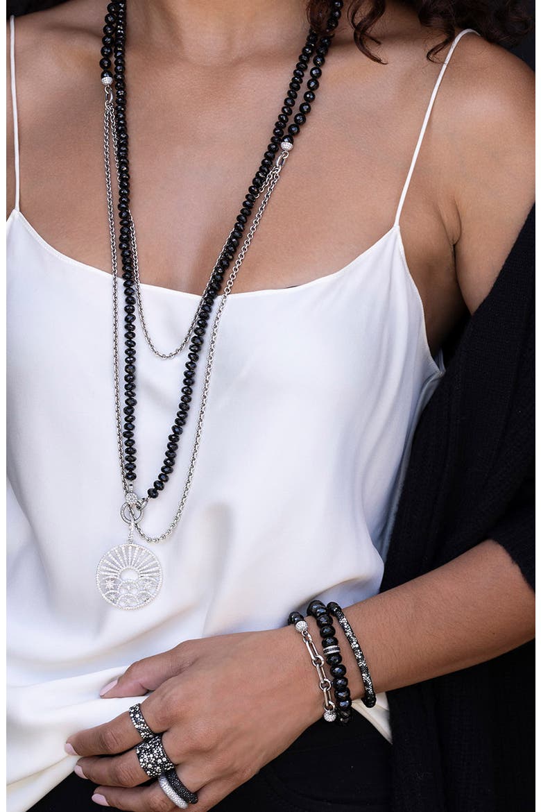 Spinel 10MM Bead Bracelet With Silver And Black Diamond Rondelles, Alternate, color, Spinel / Sterling Silver