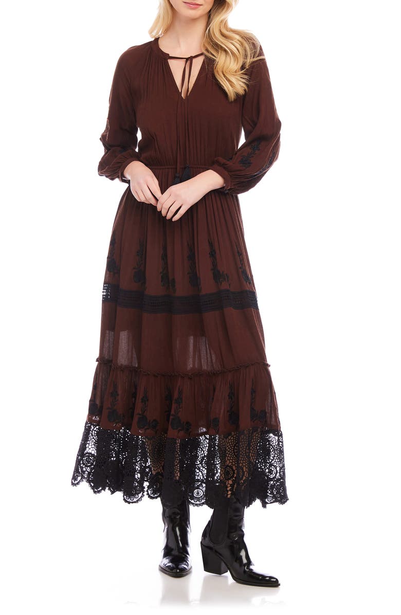 Karen Kane Long Sleeve Embroidered Lace Maxi Dress, Main, color, 