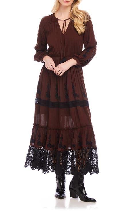 Long Sleeve Embroidered Lace Maxi Dress