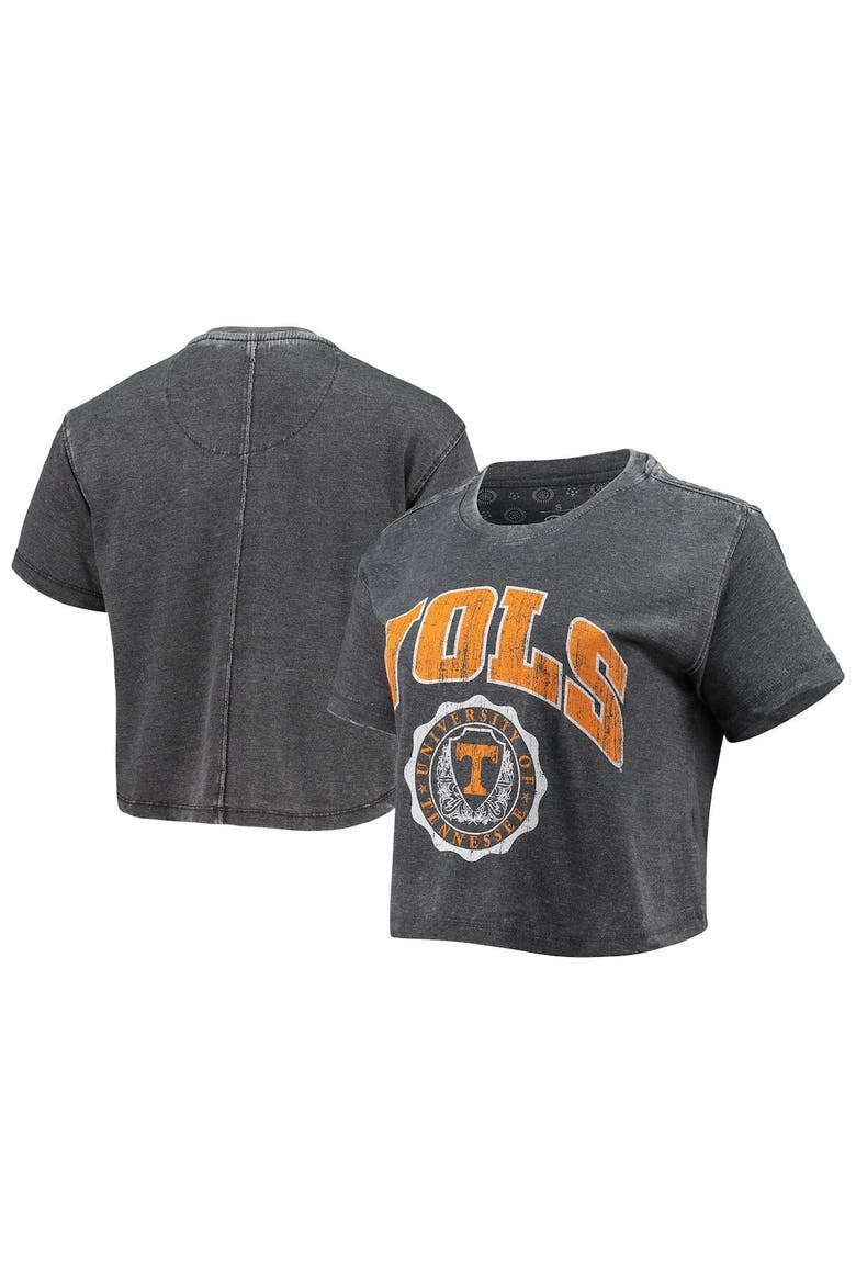 Women's Pressbox Black Tennessee Volunteers Edith Vintage Burnout Crop T-Shirt, Main, color, Black