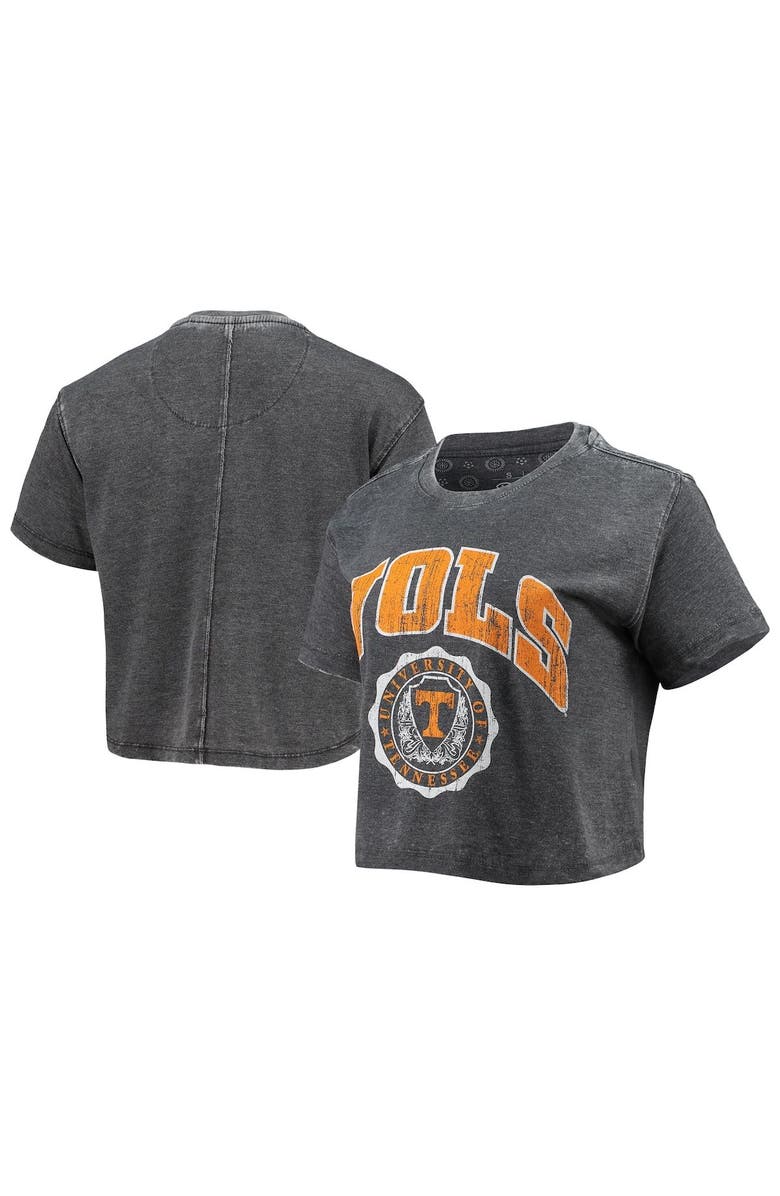 PRESSBOX Women's Pressbox Black Tennessee Volunteers Edith Vintage Burnout Crop T-Shirt, Main, color,