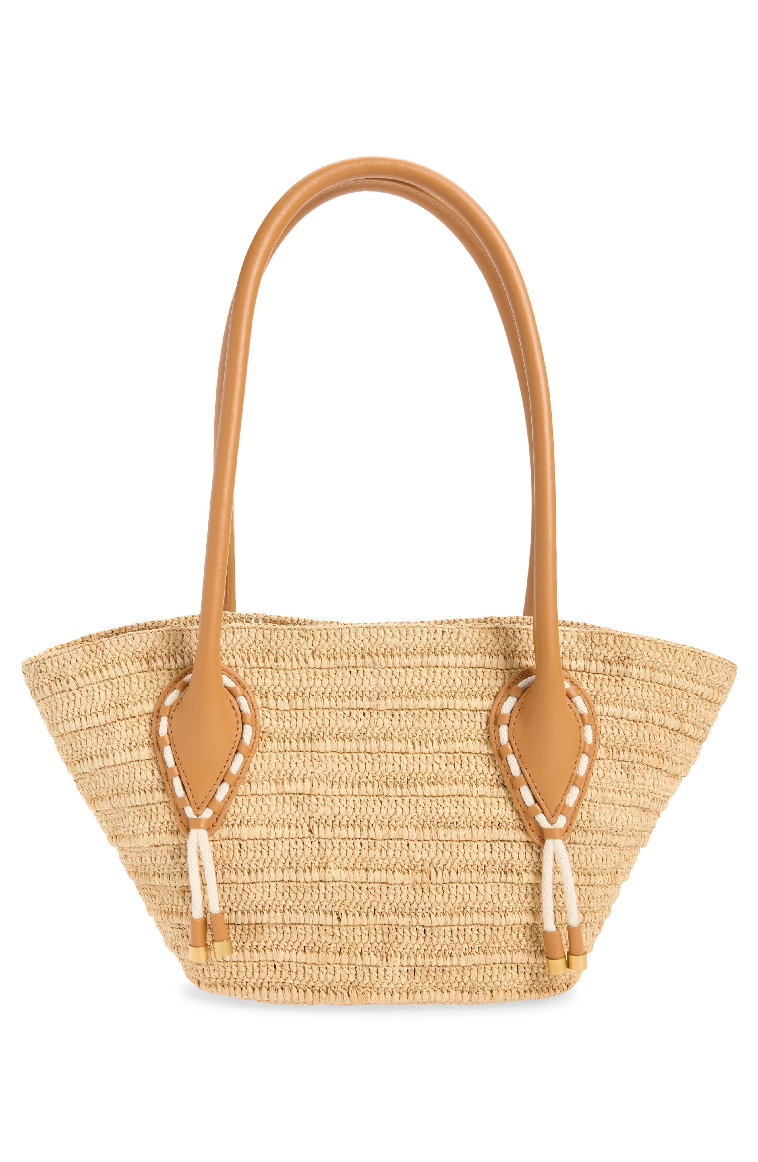 Mini Woven Raffia Basket Tote, Alternate, color, 6370 NATURAL/ CUOIO