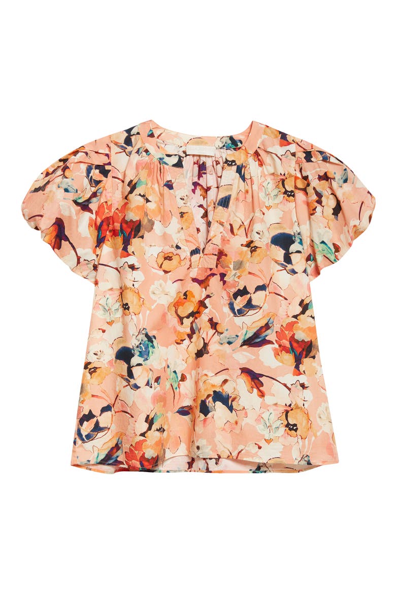 Abril Floral Print Puff Sleeve Top, Alternate, color, CAMELLIA