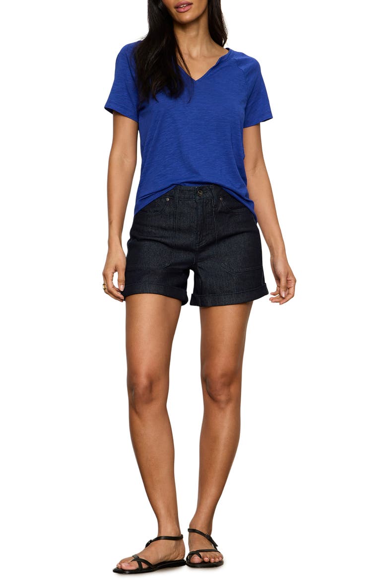 Notch V-Neck Cotton Blend T-Shirt, Alternate, color, LUMINOUS BLUE