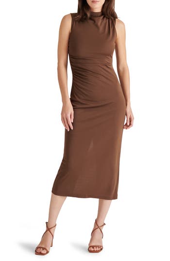 Steve Madden Mo Funnel Neck Matte Jersey Dress In Brown