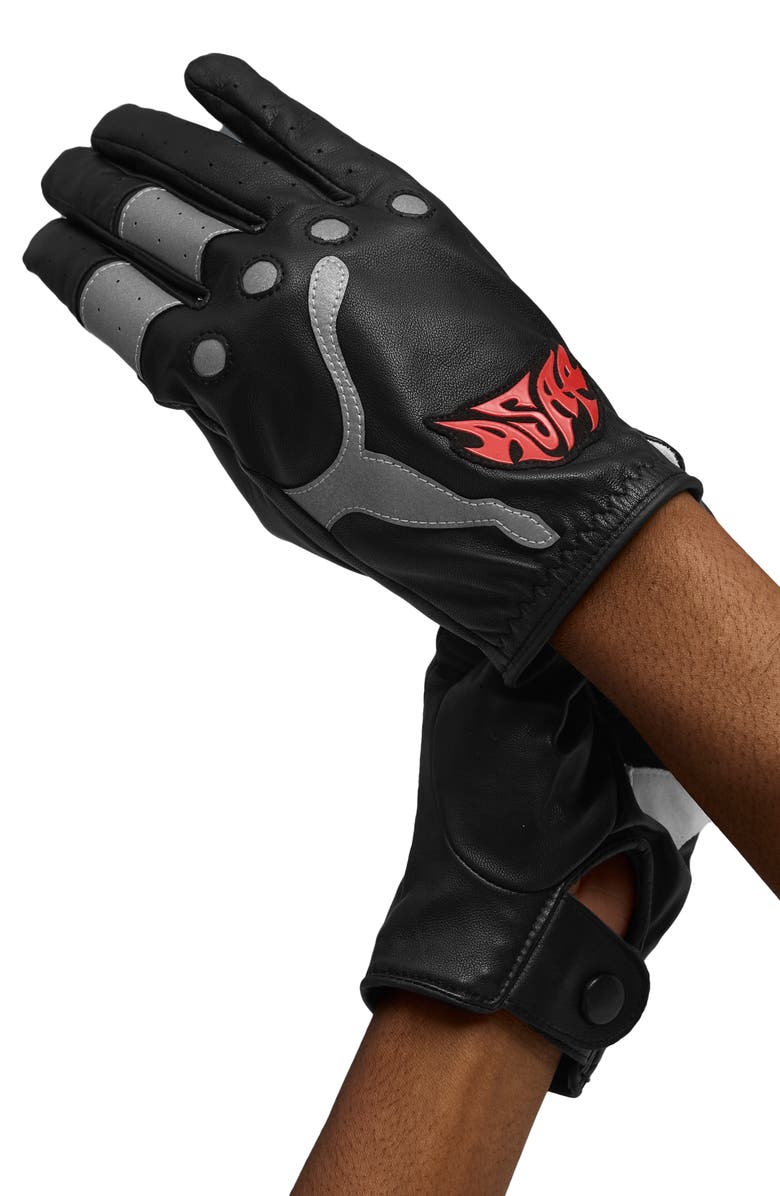 PUMA x A$AP ROCKY Leather Driving Gloves, Alternate, color, Puma Black/ Red/ White