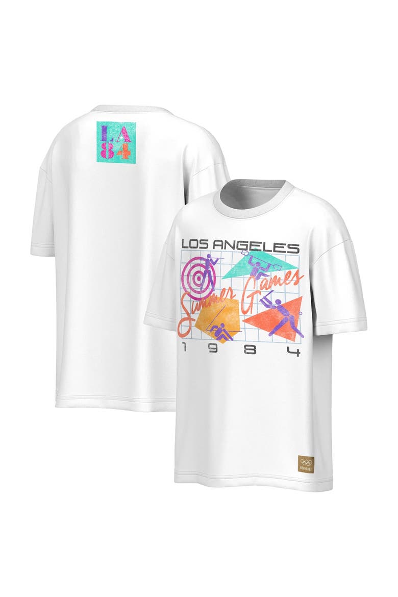 Men's Outerstuff White LA 1984 Summer Olympics Retro Grid T-Shirt, Main, color, White