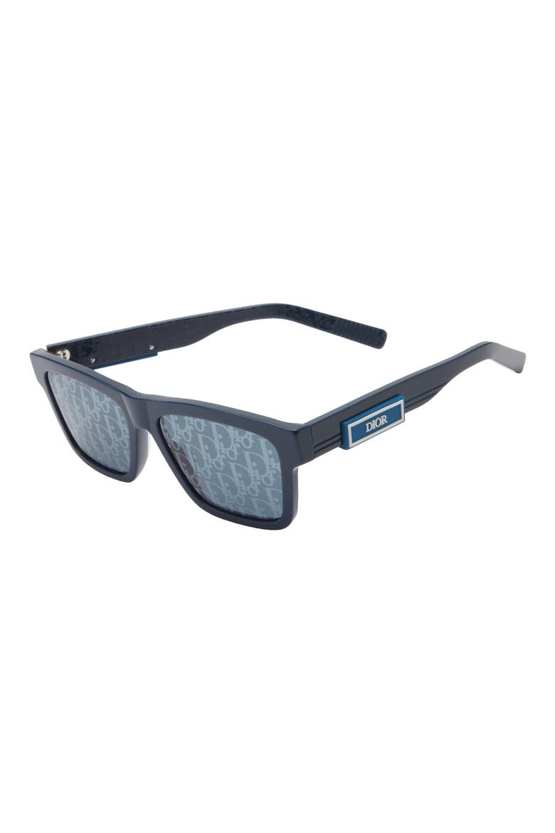 'DiorB23 S4I 56mm Rectangular Sunglasses, Alternate, color, SHINY BLUE / BLU MIRROR