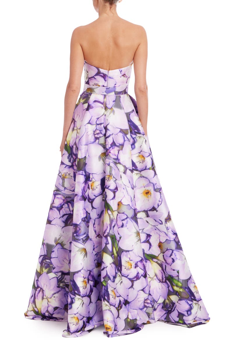Badgley Mischka Collection Floral Belted Strapless Ballgown, Alternate, color,