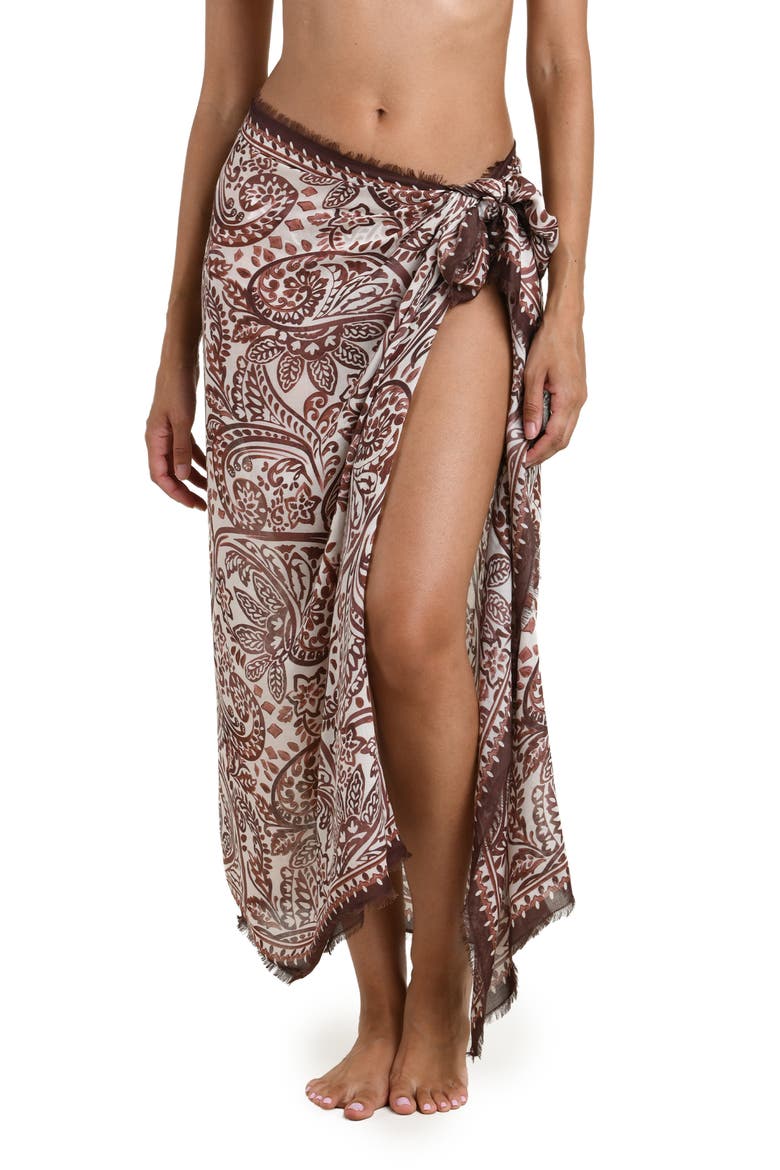 Painted Paisley Cang Print Cover-Up Pareo, Main, color, ESPRESSO