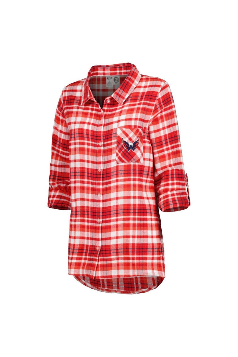 Women's Concepts Sport Red Washington Capitals Mainstay Flannel Full-Button Long Sleeve Nightshirt, Alternate, color, Red