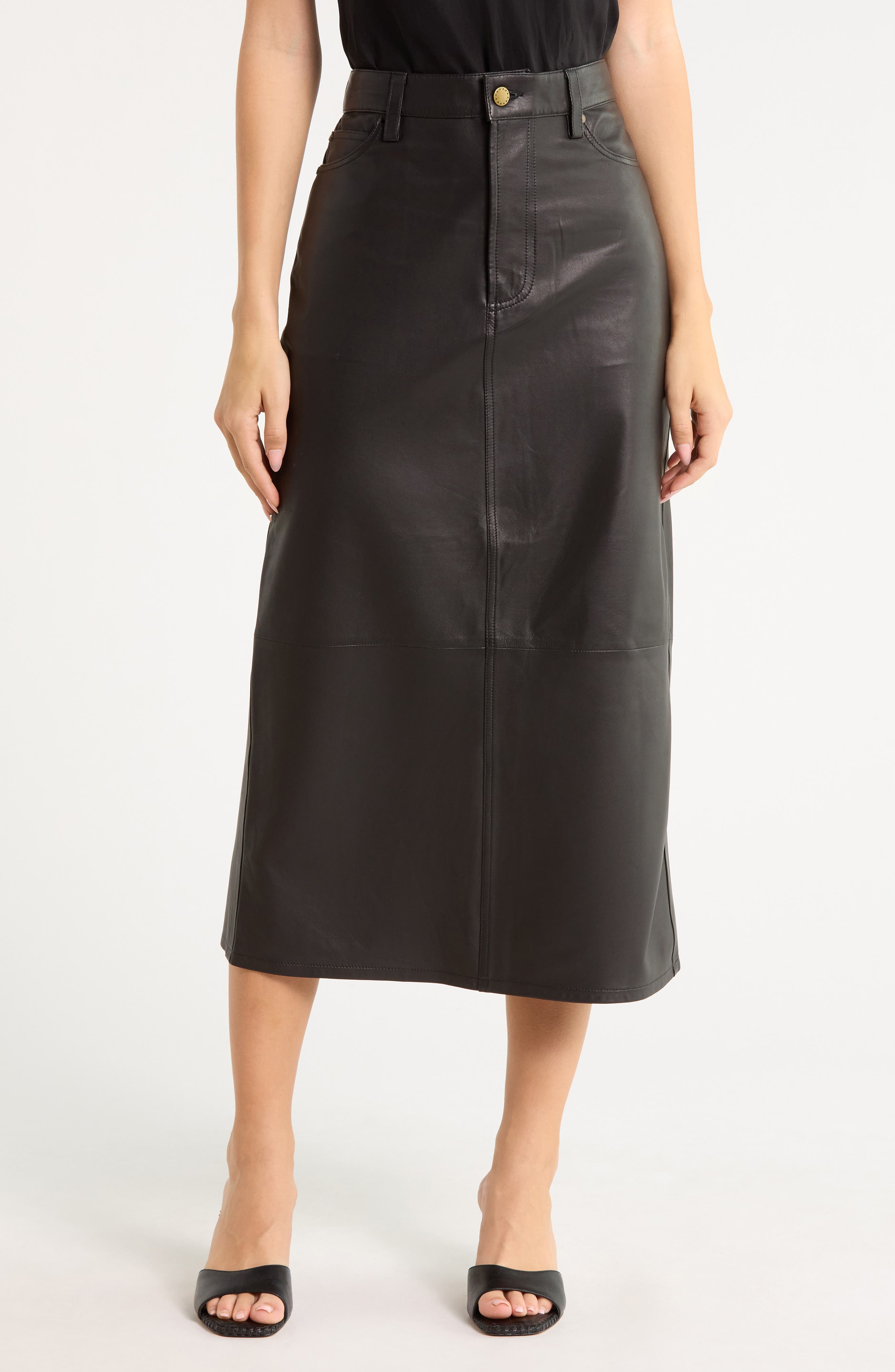 The Leather Column Midi Skirt