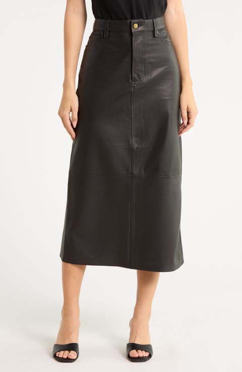 The Leather Column Midi Skirt